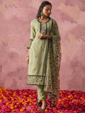Beautiful Pastel Green Georgette Thread Embroidered Straight Suit - Ethnic Plus In
