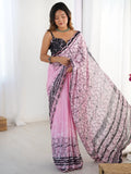 Beautiful Pink Chinon Digital Printed Saree With Blouse - Ethnic Plus In