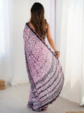 Beautiful Pink Chinon Digital Printed Saree With Blouse - Ethnic Plus In