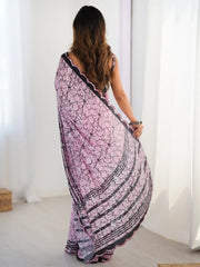 Beautiful Pink Chinon Digital Printed Saree With Blouse - Ethnic Plus In
