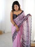 Beautiful Pink Chinon Digital Printed Saree With Blouse - Ethnic Plus In