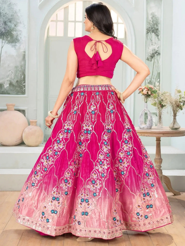 Beautiful Pink Chinon Sequins Embroidered Lehenga Choli With Dupatta - Ethnic Plus In
