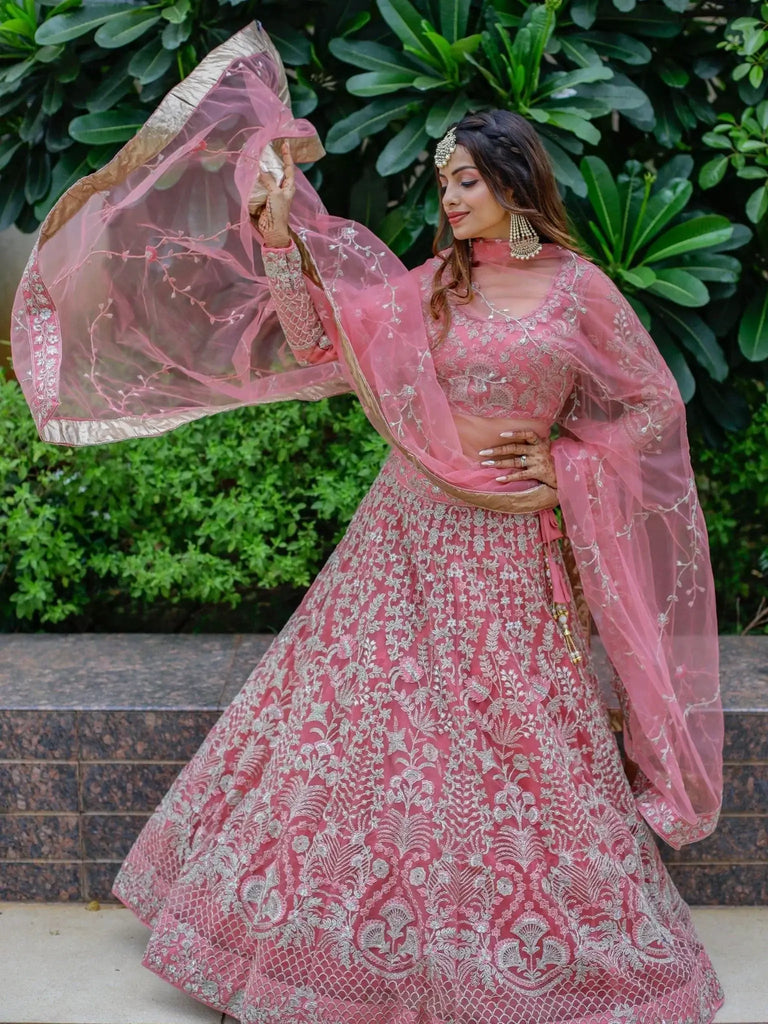 Beautiful Pink Dori Work Soft Net Ceremony Wear Lehenga Choli - Ethnic Plus In