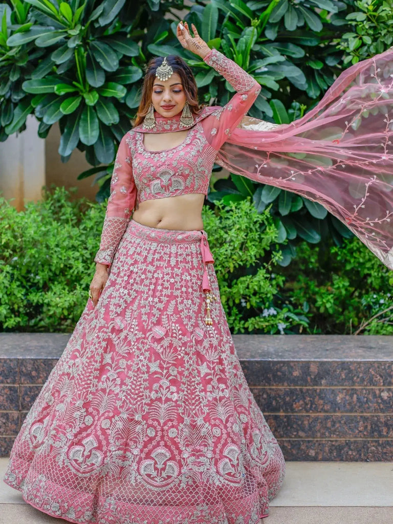 Beautiful Pink Dori Work Soft Net Ceremony Wear Lehenga Choli - Ethnic Plus In