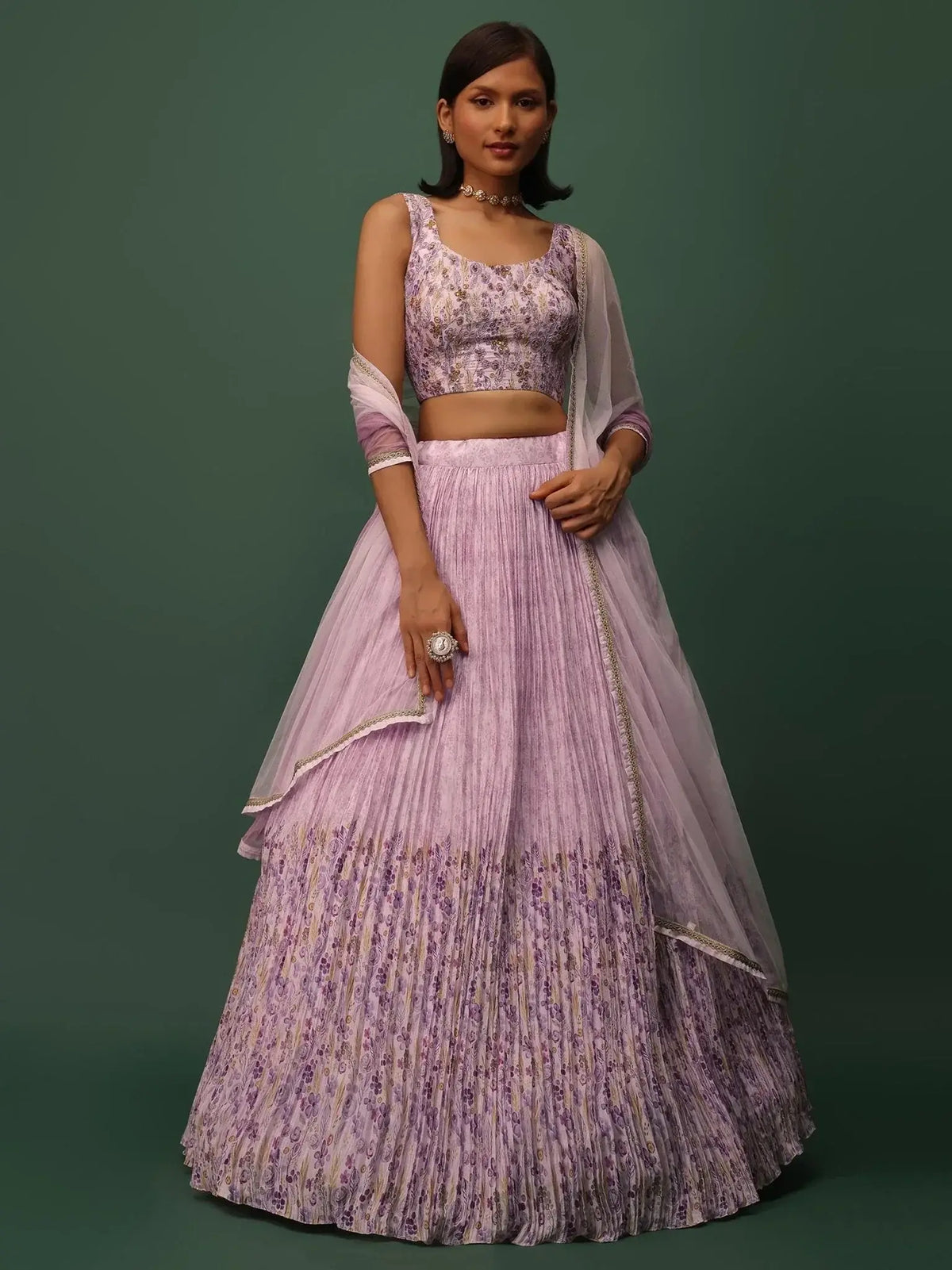 Beautiful Pink Floral Printed Georgette Event Wear Lehenga Choli - Ethnic Plus In