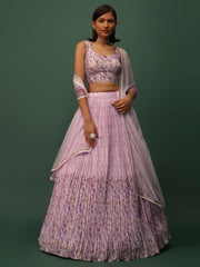 Beautiful Pink Floral Printed Georgette Event Wear Lehenga Choli - Ethnic Plus In