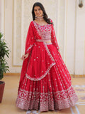Beautiful Pink Thread Embroidered Georgette Wedding Lehenga Choli - Ethnic Plus In