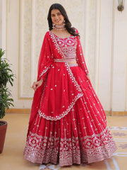 Beautiful Pink Thread Embroidered Georgette Wedding Lehenga Choli - Ethnic Plus In