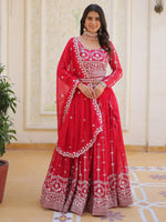 Beautiful Pink Thread Embroidered Georgette Wedding Lehenga Choli
