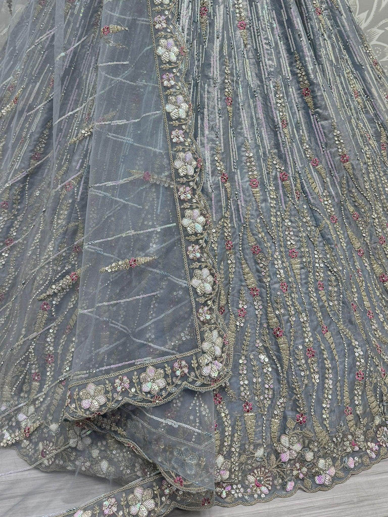 Beautiful Powder Blue Silk Wedding Wear Lehenga Choli With Dupatta - Ethnic Plus In