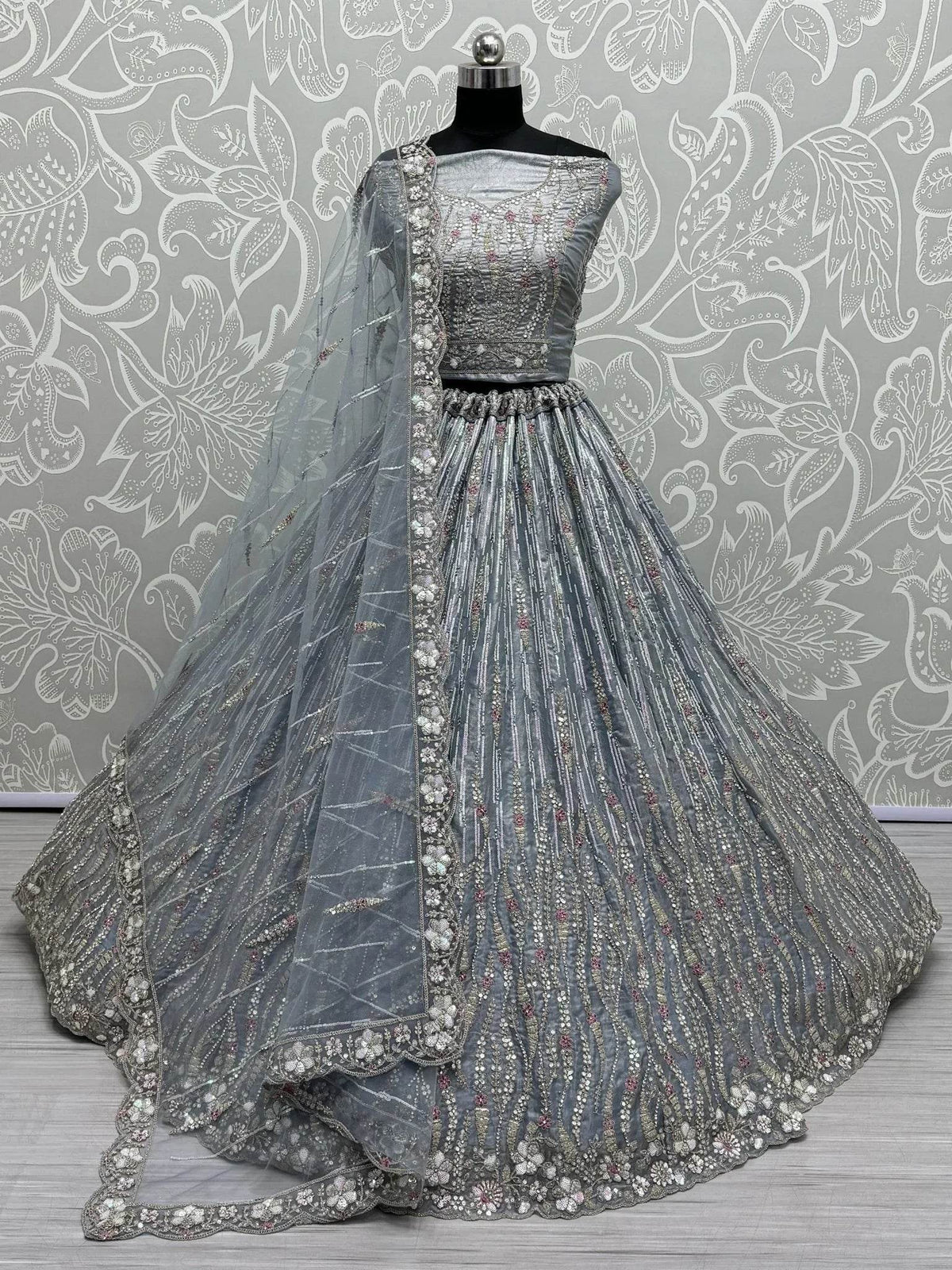 Beautiful Powder Blue Silk Wedding Wear Lehenga Choli With Dupatta - Ethnic Plus In