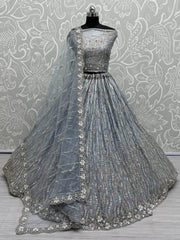 Beautiful Powder Blue Silk Wedding Wear Lehenga Choli With Dupatta - Ethnic Plus In