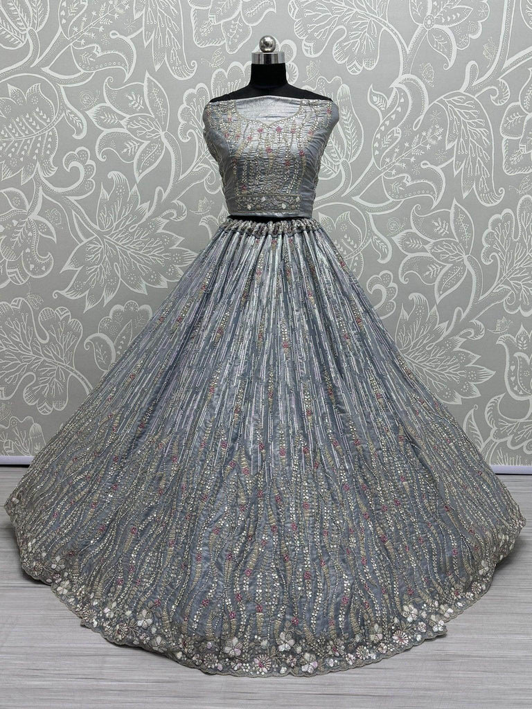 Beautiful Powder Blue Silk Wedding Wear Lehenga Choli With Dupatta - Ethnic Plus In