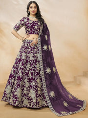 Beautiful Purple Color Embroidered Silk Engagement Wear Lehenga Choli - Ethnic Plus In