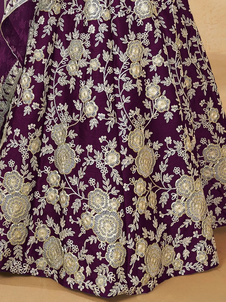 Beautiful Purple Color Embroidered Silk Engagement Wear Lehenga Choli - Ethnic Plus In