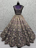 Beautiful Purple Embroidered Velvet Bridal Lehenga Choli With Dupatta - Ethnic Plus In