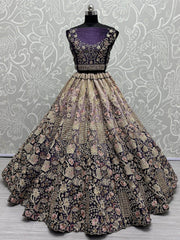 Beautiful Purple Embroidered Velvet Bridal Lehenga Choli With Dupatta - Ethnic Plus In