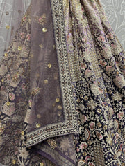 Beautiful Purple Embroidered Velvet Bridal Lehenga Choli With Dupatta - Ethnic Plus In