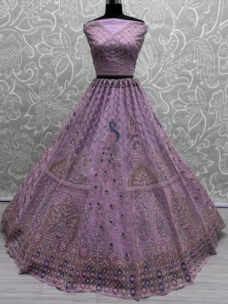 Beautiful Purple Multi - Thread Work Net Designer Lehenga Choli - Ethnic Plus In
