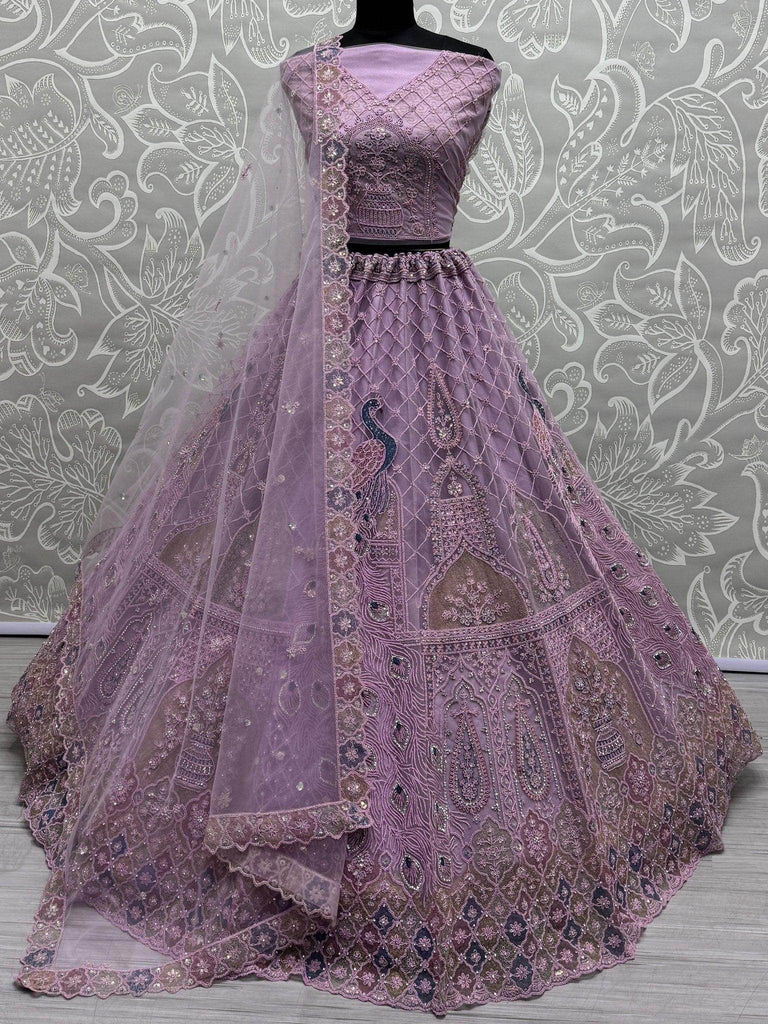 Beautiful Purple Multi - Thread Work Net Designer Lehenga Choli - Ethnic Plus In