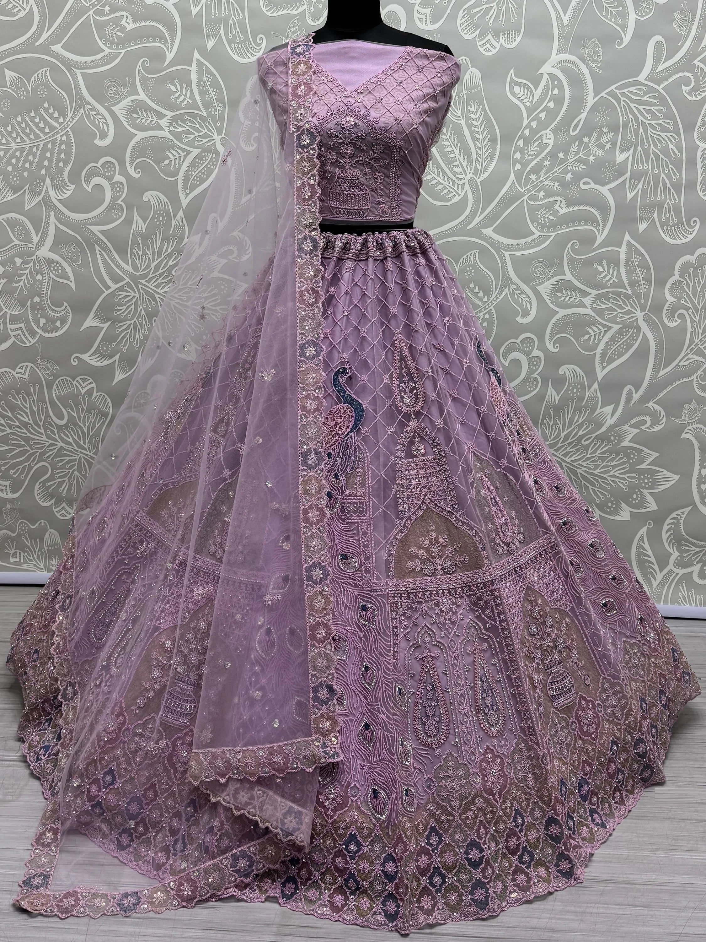 Beautiful Purple Multi - Thread Work Net Designer Lehenga Choli - Ethnic Plus In