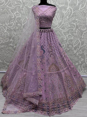 Beautiful Purple Multi - Thread Work Net Designer Lehenga Choli - Ethnic Plus In