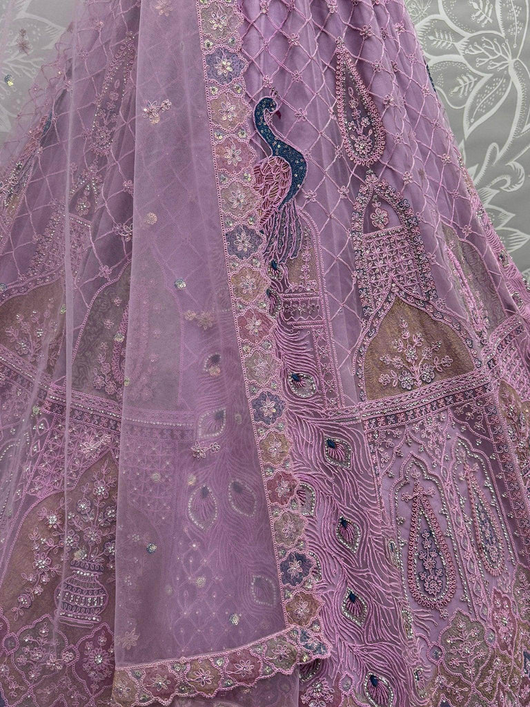 Beautiful Purple Multi - Thread Work Net Designer Lehenga Choli - Ethnic Plus In
