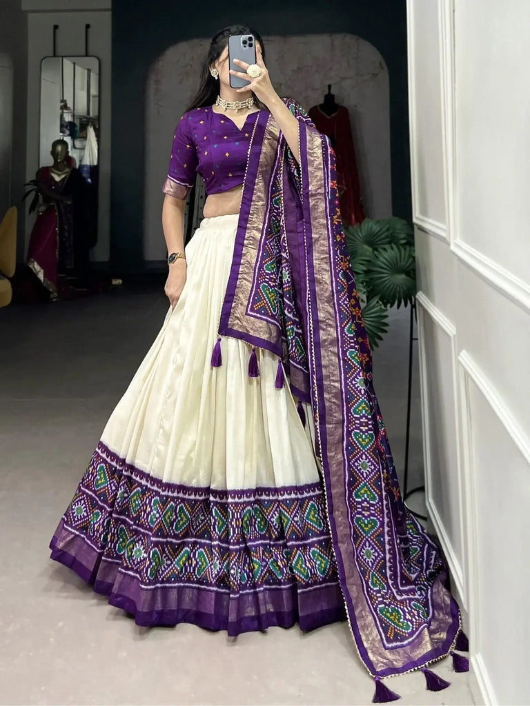 Beautiful Purple Patola Print Tussar Silk Function Wear Lehenga Choli - Ethnic Plus In