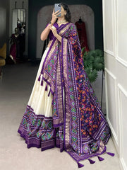 Beautiful Purple Patola Print Tussar Silk Function Wear Lehenga Choli - Ethnic Plus In