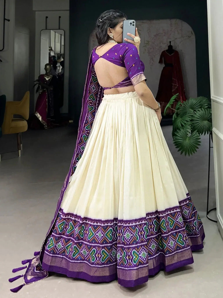 Beautiful Purple Patola Print Tussar Silk Function Wear Lehenga Choli - Ethnic Plus In