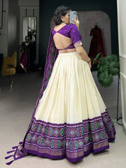 Beautiful Purple Patola Print Tussar Silk Function Wear Lehenga Choli - Ethnic Plus In