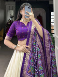 Beautiful Purple Patola Print Tussar Silk Function Wear Lehenga Choli - Ethnic Plus In