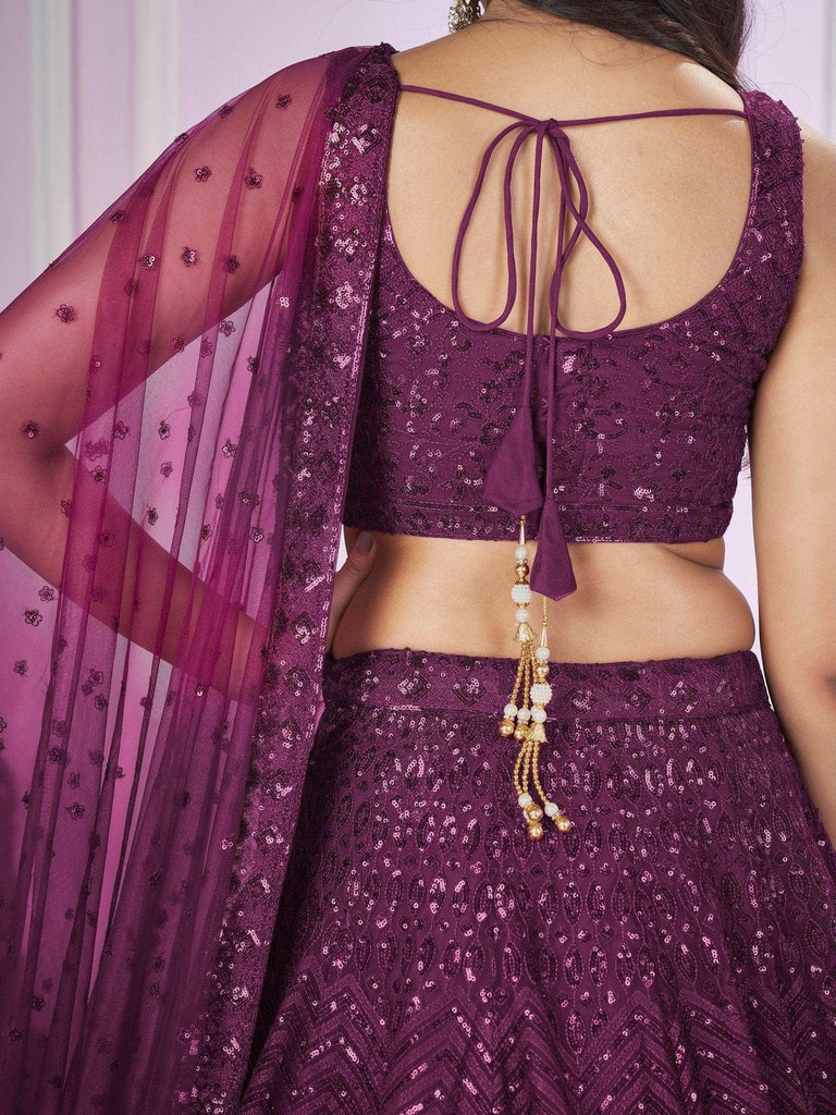 Beautiful Purple Sequins Soft Net Function Wear Lehenga Choli - Ethnic Plus In