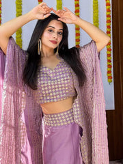 Beautiful Purple Silk Party Wear Skirt Choli With Stylish Shrug - Ethnic Plus In