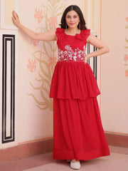 Beautiful Red Georgette Embroidered Beads Party Wear Gown - Ethnic Plus In