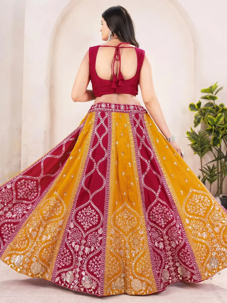 Beautiful Red Silk Sequins Embroidered Wedding Wear Lehenga Choli - Ethnic Plus In