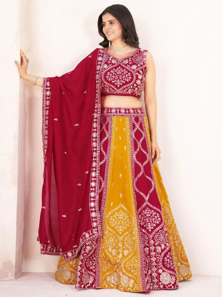 Beautiful Red Silk Sequins Embroidered Wedding Wear Lehenga Choli - Ethnic Plus In