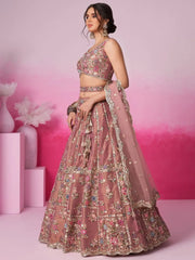 Beautiful Rose Gold Color Sequins Silk Reception Wear Lehenga Choli - Ethnic Plus In