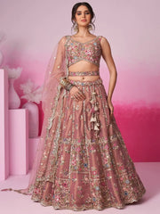 Beautiful Rose Gold Color Sequins Silk Reception Wear Lehenga Choli - Ethnic Plus In