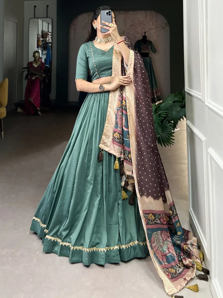 Beautiful Sea Green Lace Work Event Wear Lehenga Choli With Dupatta - Ethnic Plus In
