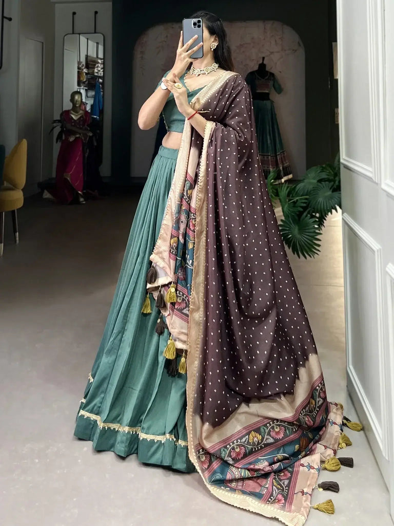 Beautiful Sea Green Lace Work Event Wear Lehenga Choli With Dupatta - Ethnic Plus In