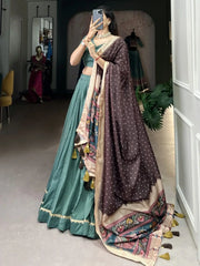 Beautiful Sea Green Lace Work Event Wear Lehenga Choli With Dupatta - Ethnic Plus In