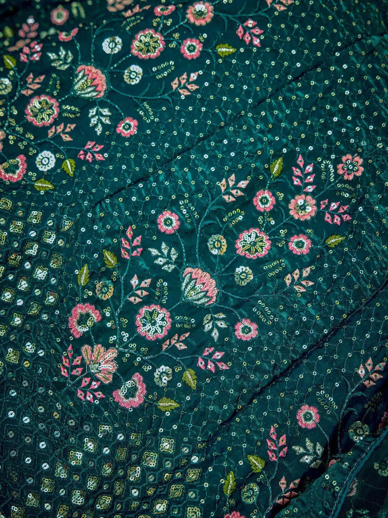 Beautiful Teal Green Sequins Net Wedding Lehenga Choli With Dupatta - Ethnic Plus In