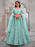 Beautiful Turquoise Sequins Net Designer Lehenga Choli With Dupatta - Ethnic Plus In