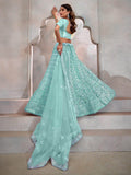 Beautiful Turquoise Sequins Net Designer Lehenga Choli With Dupatta - Ethnic Plus In