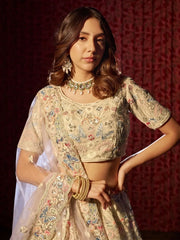 Beautiful White Thread Work Georgette Wedding Wear Lehenga Choli - Ethnic Plus In