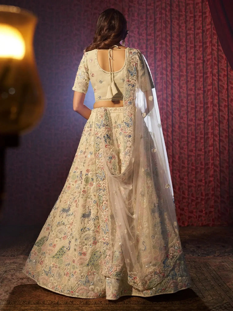 Beautiful White Thread Work Georgette Wedding Wear Lehenga Choli - Ethnic Plus In