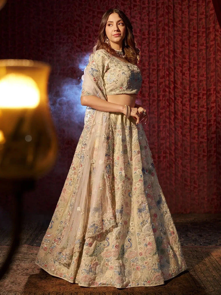 Beautiful White Thread Work Georgette Wedding Wear Lehenga Choli - Ethnic Plus In