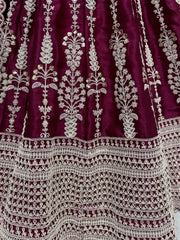 Beautiful Wine Embroidered Satin Engagement Wear Lehenga Choli - Ethnic Plus In