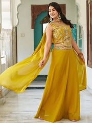Beautiful Yellow Georgette Sequins Party Wear Palazzo Suit - Ethnic Plus In